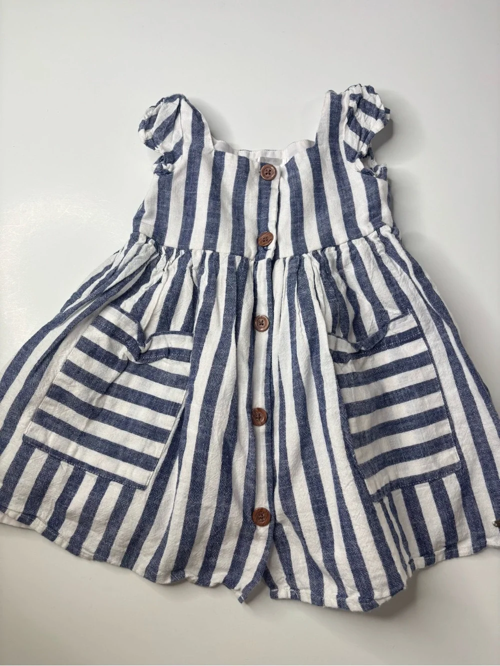 Tahari Navy and White Striped Button-Front Girls' Dress 2T